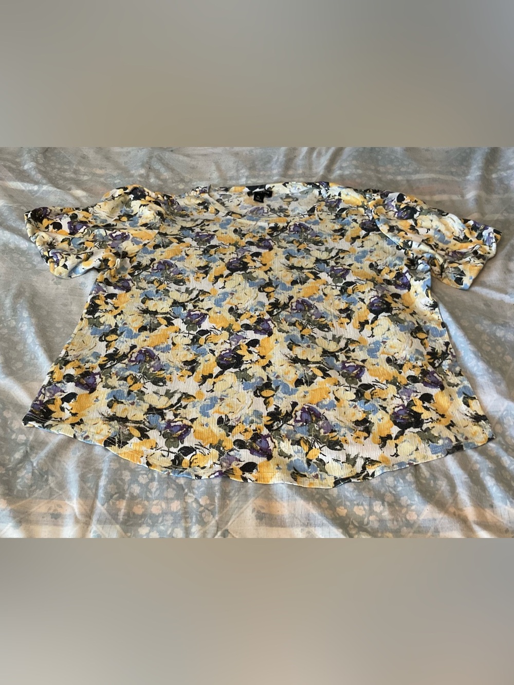 I.N. Studio Petite Floral Knit Top in Yellow, Purple, Blue PL